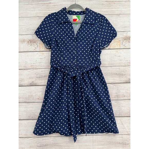 Modcloth Dark Blue Polka Dot Mini Dress - Picture 1 of 9